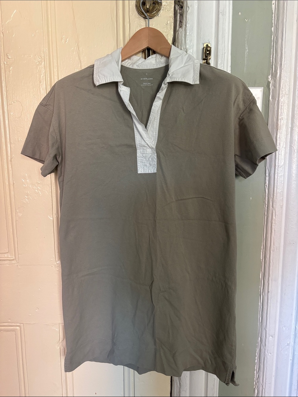 Everlane clay Green Midi Dress with White Collar